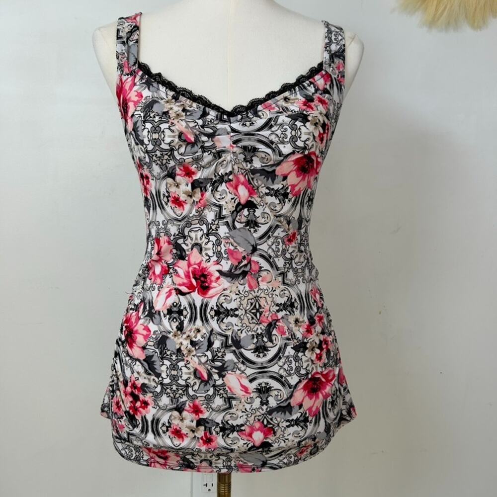 WHBM Womens Whimsigoth Y2K Cami Size M Lace Trim Fitted Floral‎ Preppy Coquette